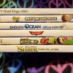 Wii games-Shreck, Endless Ocean, Planes, Quad Kings, Go Diego Go, & CarnivalGolf